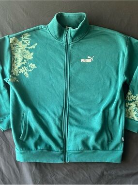 Puma Green Floral Print Full Zip Track Jacket Sz M